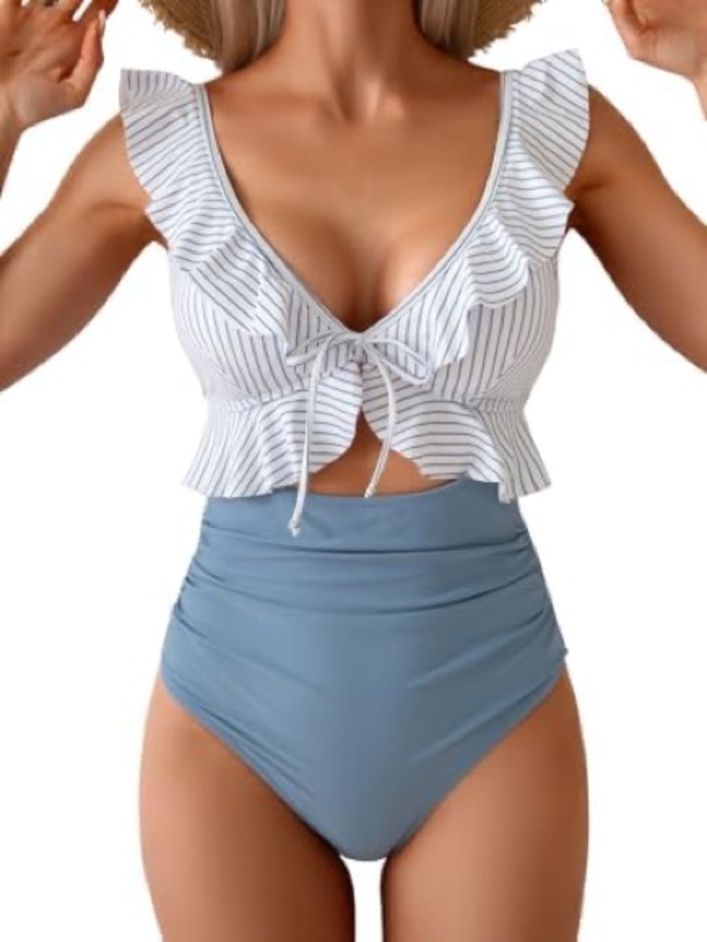 Eomenie Pinstripe Ruffle Swimsuit